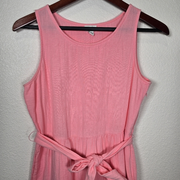 J.Crew Belted Gauze Midi Dress Pink Size 2 100% Cotton Pockets Factory - Picture 3 of 10